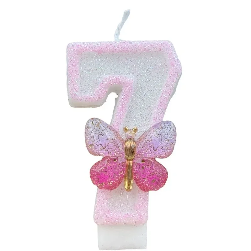 

Number 1-9 Birthday Candle Cake Topper Colours Creative Candle Cute Pink Butterfly Digital Candle Birthday Wedding Party Decor