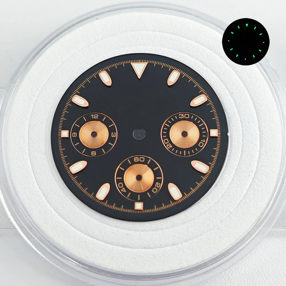 Esfera de reloj con luz tenue verde de 29,5mm, accesorio de reloj VK63 para hombre, fundas de movimiento automático con correa