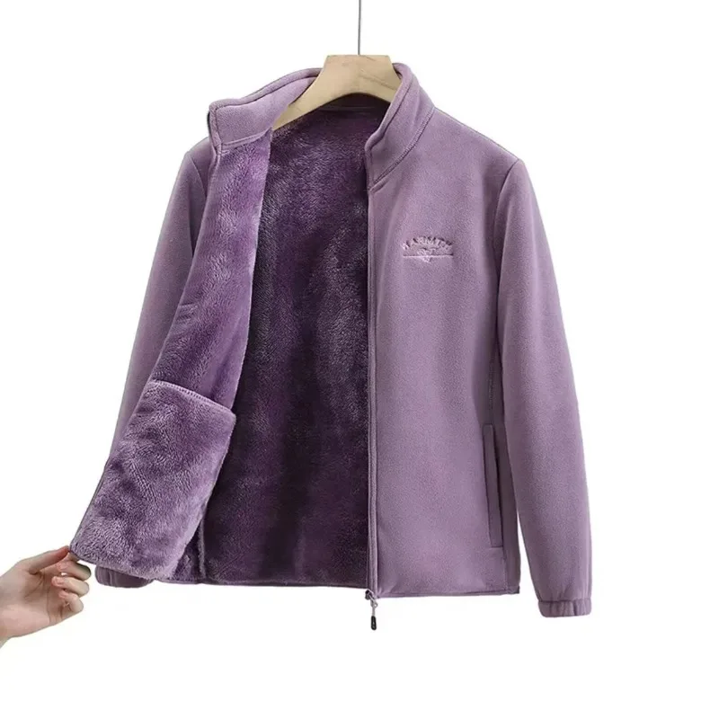 

2026 Women's Wool Liner Coat Winter Loose-Fit Full Sleeve Polar Fleece Zipper Letter print Thickened Coat Cardigan Sporty jacket