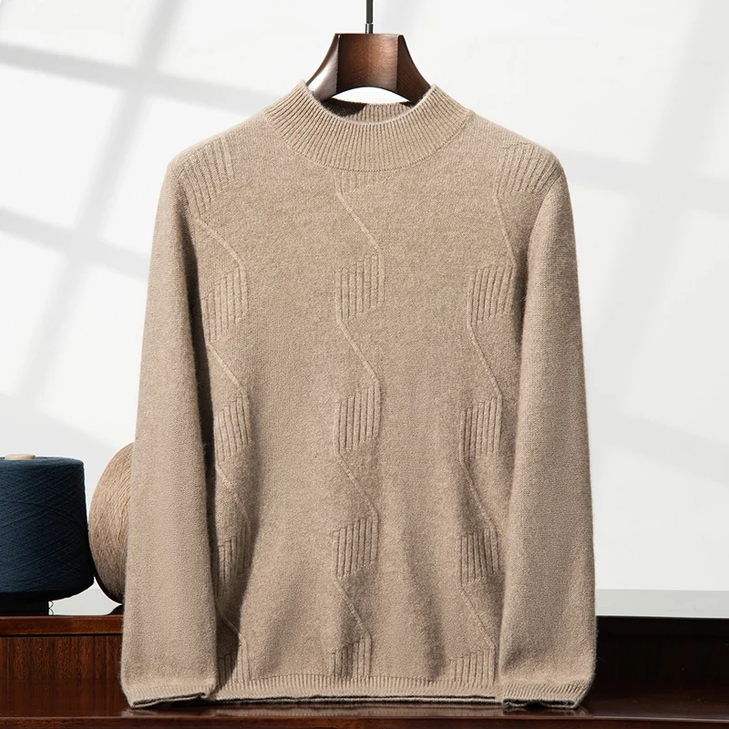 

Утолщенный свитер из 100% кашемира, мужской свитер с полуводолазкой, осень-зима, теплый жаккардовый свободный базовый трикотаж с музыкальной нотой