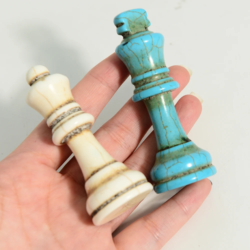 32 قطعة شطرنج جديدة مصنوعة من أزرق وأبيض وفيروزي، مناسبة للحفلات والعائلة وألعاب الطاولة وألعاب الشطرنج #3