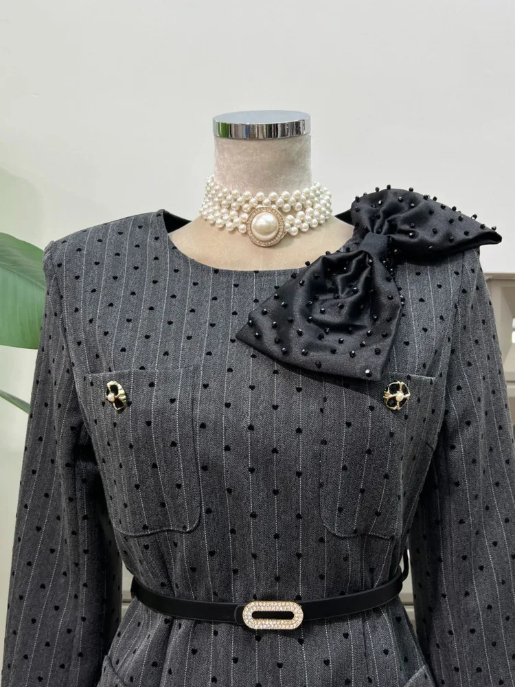 DFDG Vintage vestido flocado de lunares con cuentas a mano lazo de gran tamaño dobladillo de burbuja artesanía Boho 2025 vestido de primavera y verano