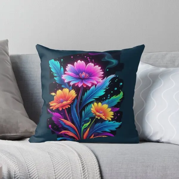 Artistic Unique Neon Flowers Design  Printing Throw Pillow Cover Bed Fashion Car Decorative Case Pillows not include One Side