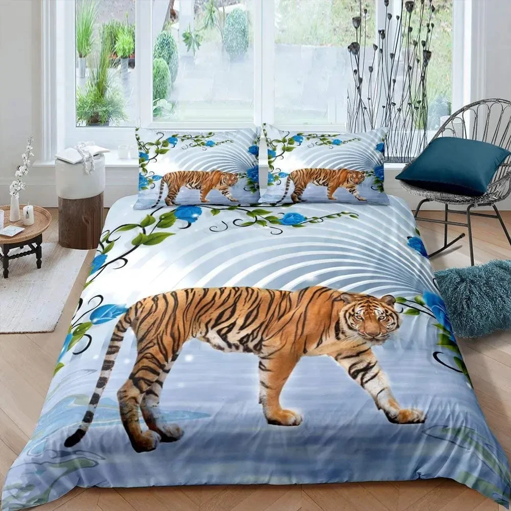 Tiger Duvet Cover Wild Animal Bedding Set for Women Men Room Decor, African Safari Animal Single Twin Full King Comforter Cover
