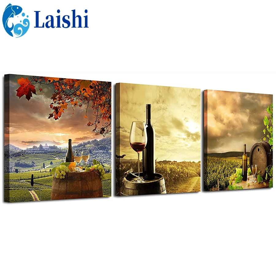 

3pcs Diamond Painting Wine, winery, green grapes DIY Embroidery Cross Stitch Art Craft Full Square/Round Rhinestone Home decor