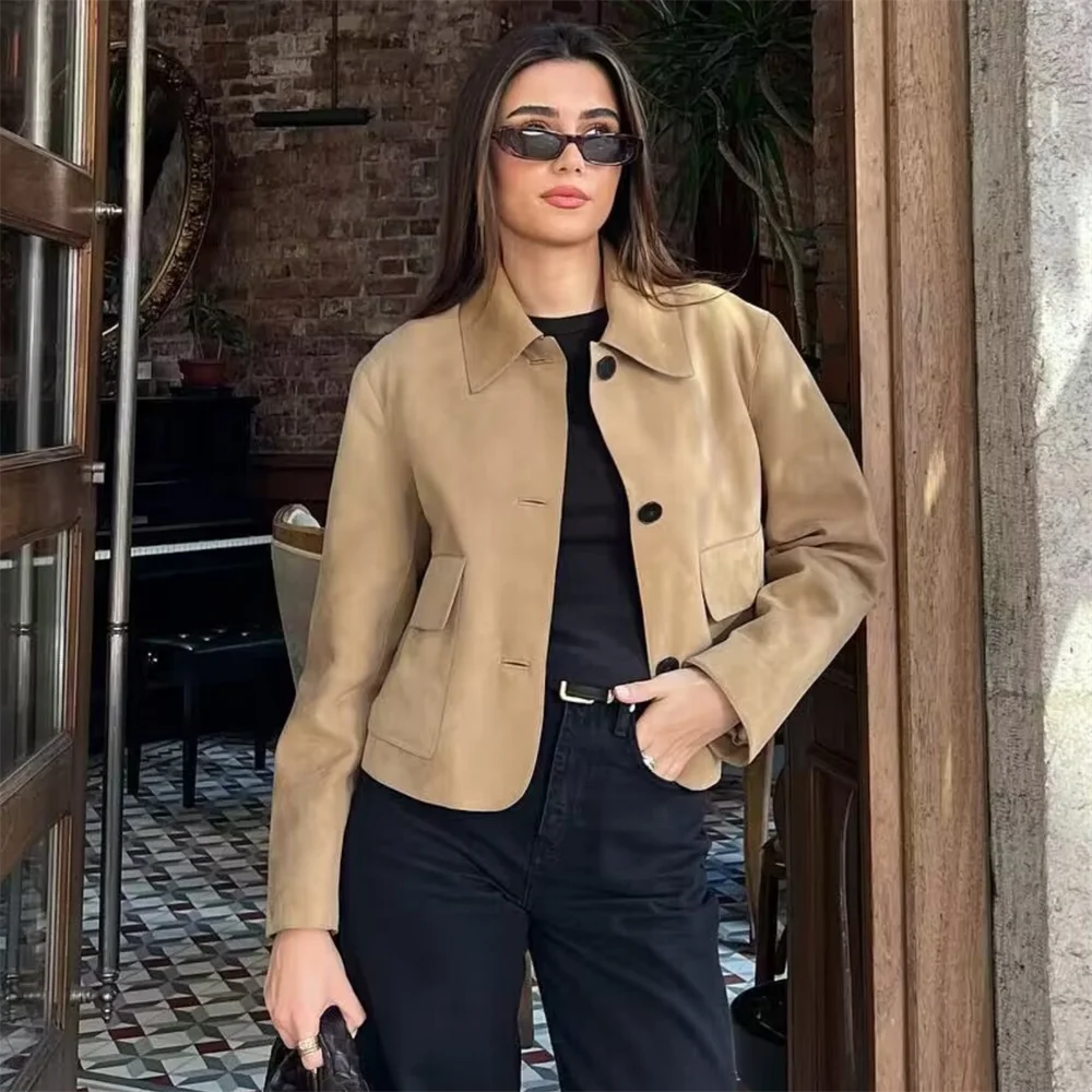 PB&ZA 2024 Spring New Women\'s Fashion temperament casual versatile suede short jacket jacket jacket