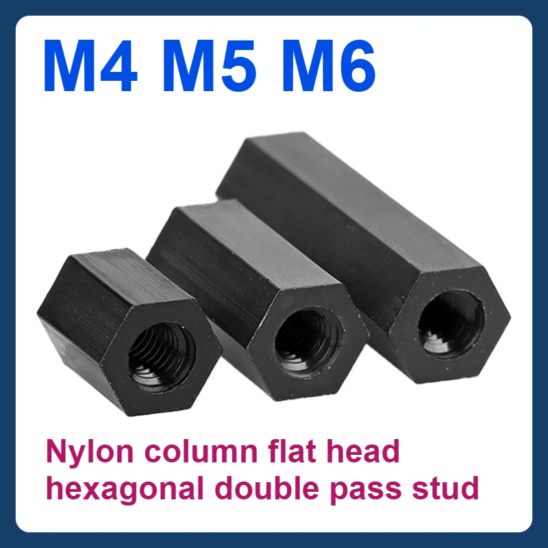 

Nylon column flat head hexagonal double pass stud M4 M5 M6 black Plastic support column