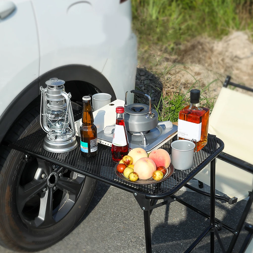 في الهواء الطلق طاولة قابلة للطي قابل للتعديل المحمولة عجلة السيارة الجدول سيارة للطي رفع تخزين الرف الجدول لمخيم نزهة في الهواء الطلق #4