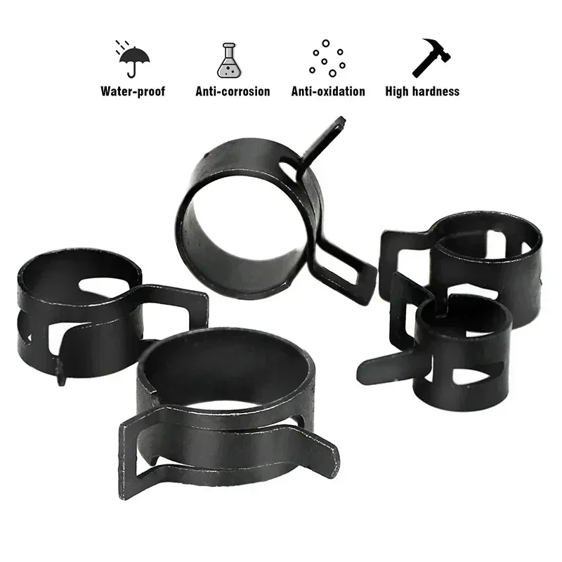 80Pcs 7-18mm Black Q673B Vacuum Spring Fuel Oil Water Hose Clip Pipe Tube for Band Clamp Metal Fastener Assortment Kit + Plier