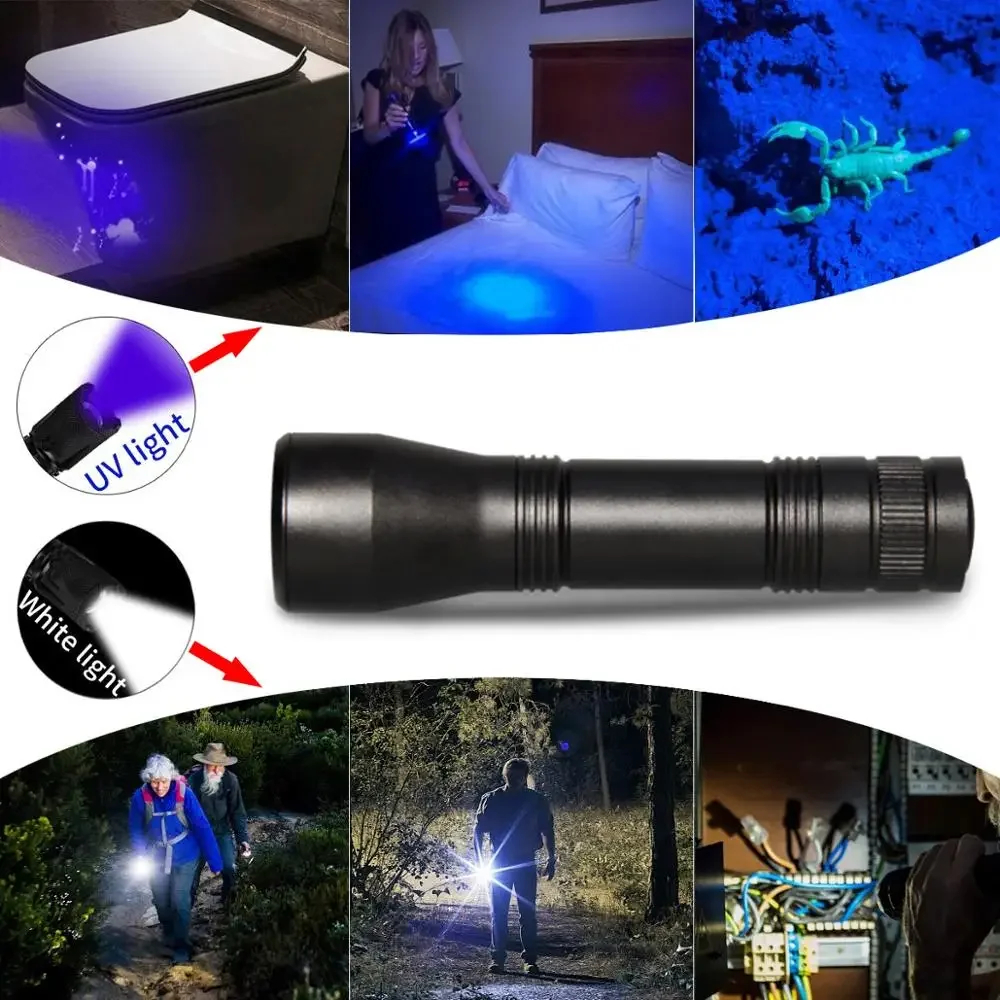 Portable UV Flashlight 395nm Black Light Flashlights Zoom Torch UV Light Detector for Pet Urine Stains Scorpion