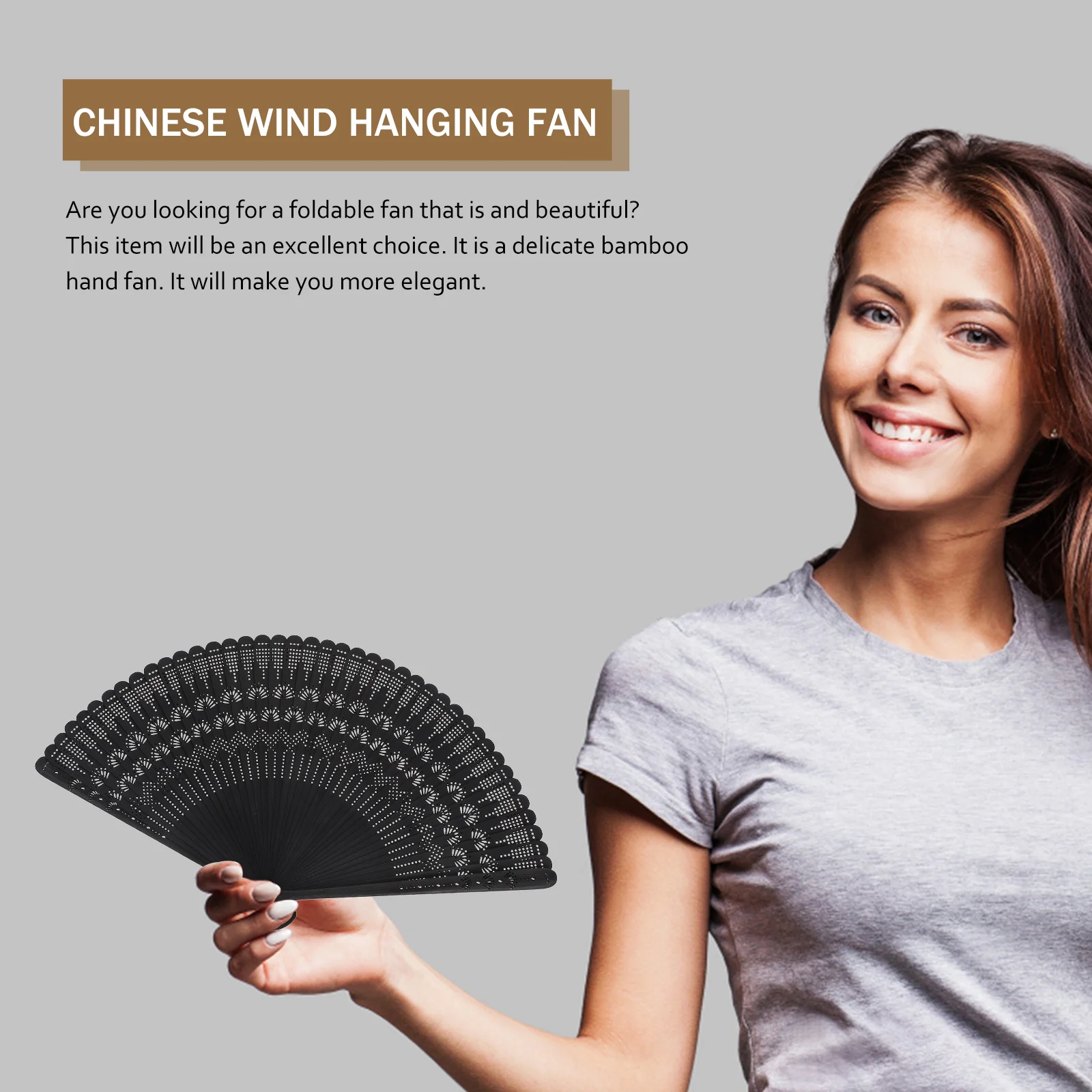 

Bamboo Vintage Fan Silk Handheld Foldable Fan Elegant Gift for Women Ladies (Black) bamboo fan