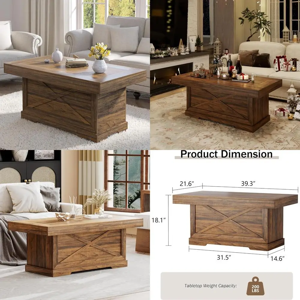 

Rustic Wooden X-Design Coffee Table for Living Room, Space-Saving Rectangle Centerpiece, Easy Assembly