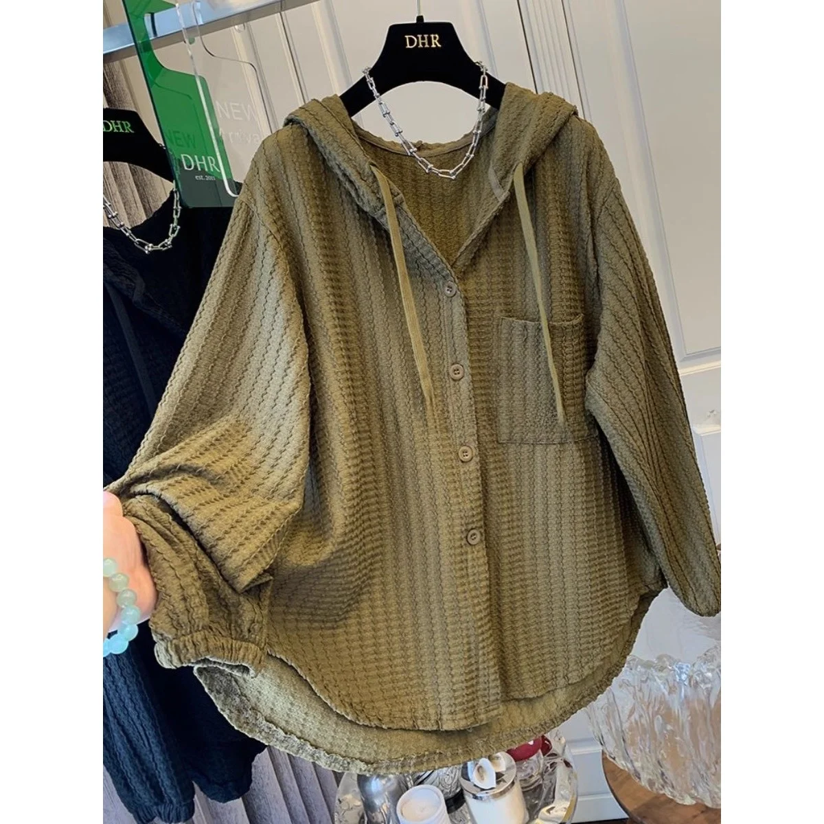 

Loose Men's Hoodie Shirt Long Sleeve Polyester Fabric Regular Length Autumn Winter plus Size 300 Pounds Dark Pattern Texture