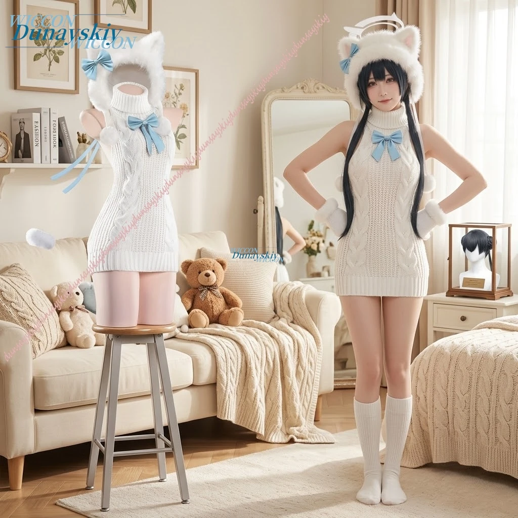 sexy-blue-archive-kisaki-pull-sans-dos-a-oreilles-de-chat-costume-de-cosplay-anime-pyjama-de-jeu-de-role-feminin-tenue-de-personnage-de-jeu-accessoire-de-fete