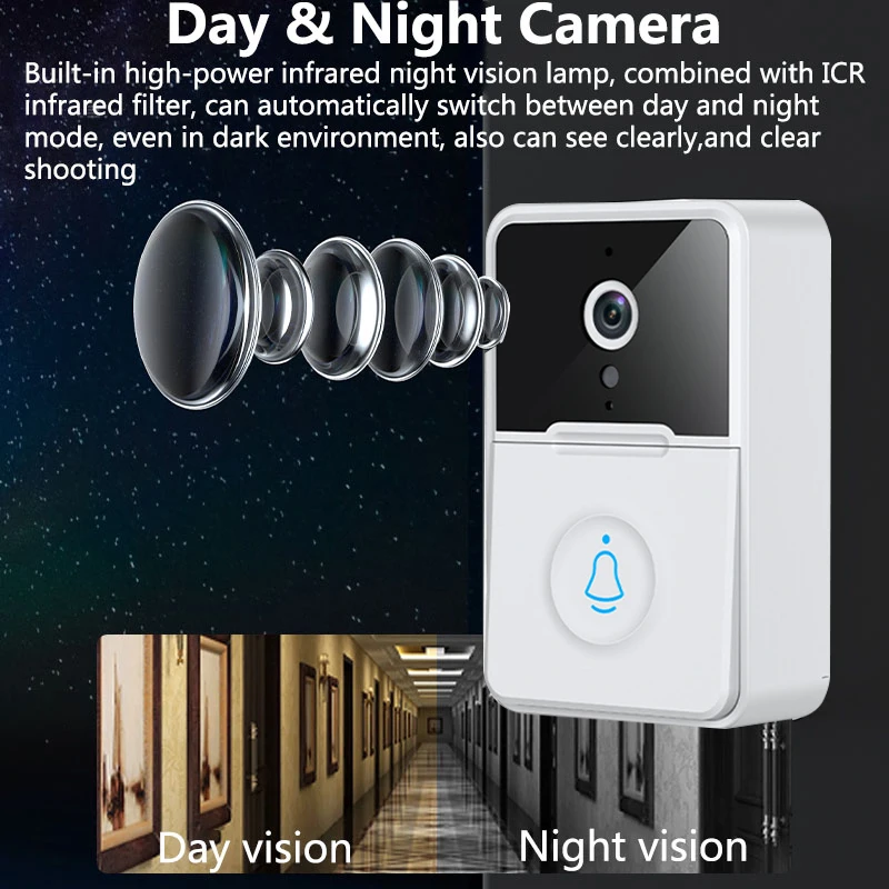 Intelligent Wifi Night Vision Low-Power Visual Doorbell App Remote Language Intercom Mobile Push Notifications