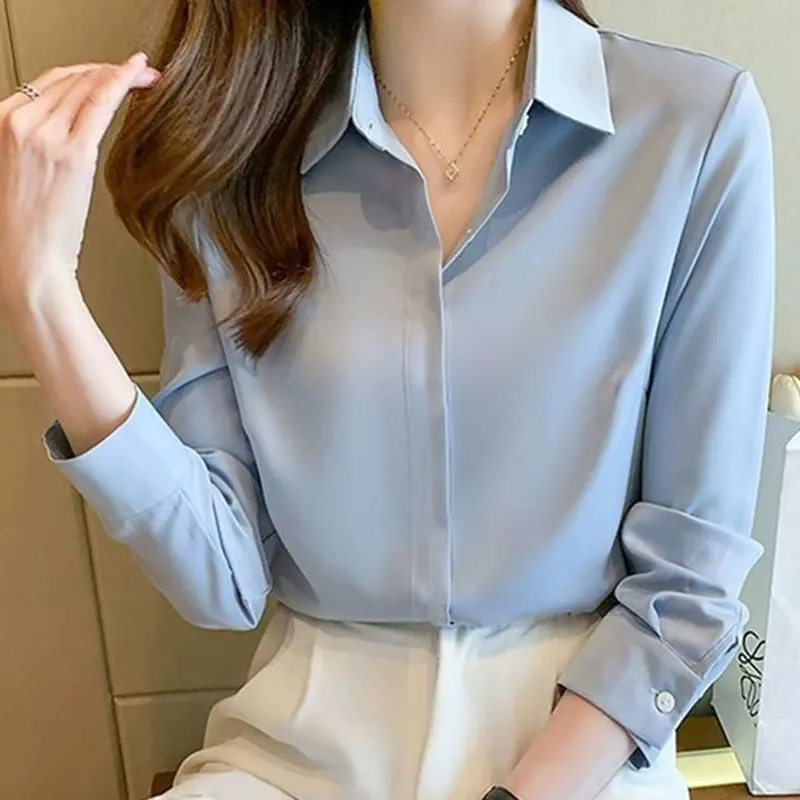 Women Monochromatic Chiffon Shirts, Loose Tops, Casual Clothes, Spring and Summer Fashion, Simplicity, Office Lady, Temperament