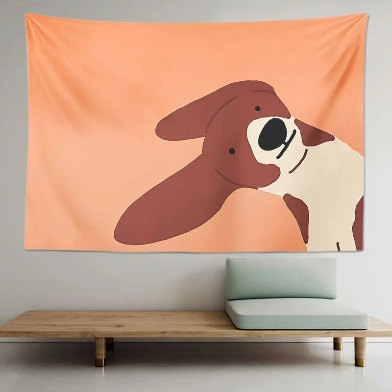 VIKAMA Minimalist Cute Cartoon Dog Tapestry Basset Hound Puppy Face Wall Hanging Aesthetic Room Decor for Bedroom Dorm Kids