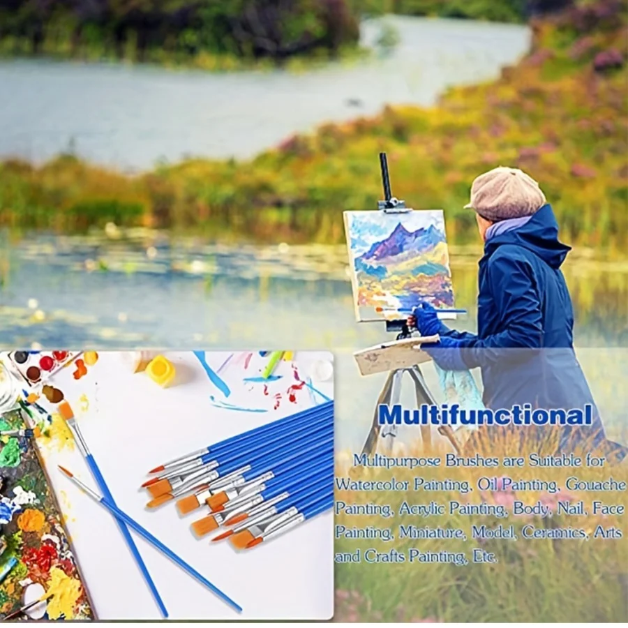 20–200 Stück künstlerische runde, flache Malpinsel aus Nylonhaar, geeignet für Ölmalerei, Acryl, Aquarell, Kinder/Künstler/Be – Detail 6