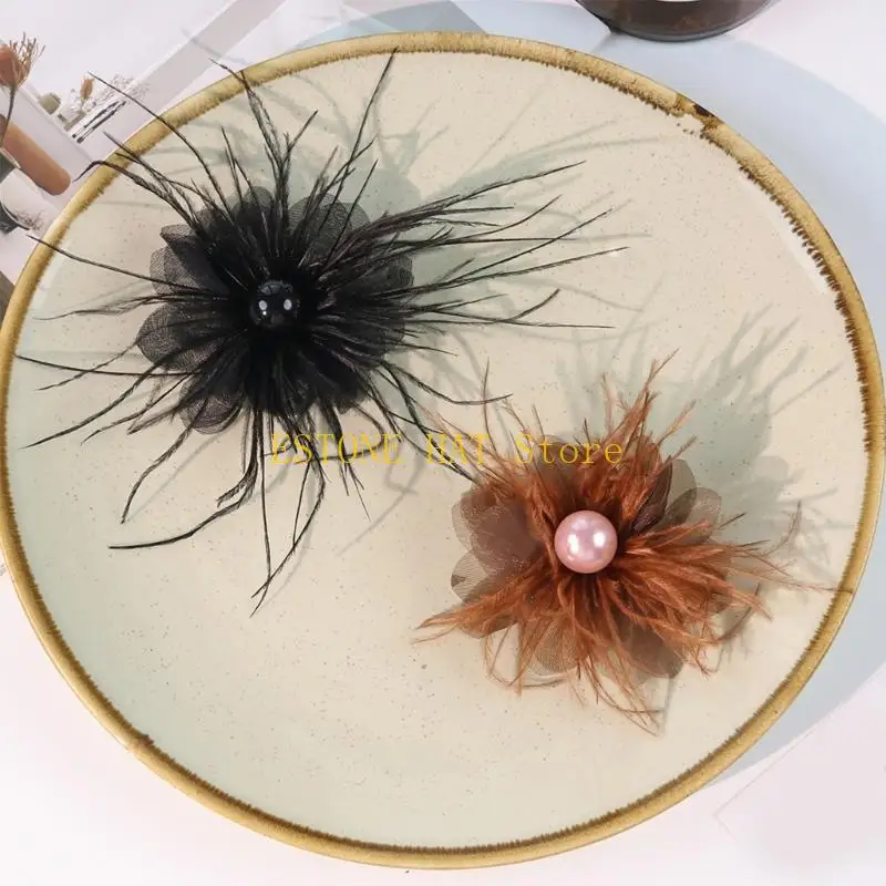 49MF Flower Sewing Hair Clip Brooch Elegant Flower Jeweled for Decoration Pearls Appliques Sew on Dress