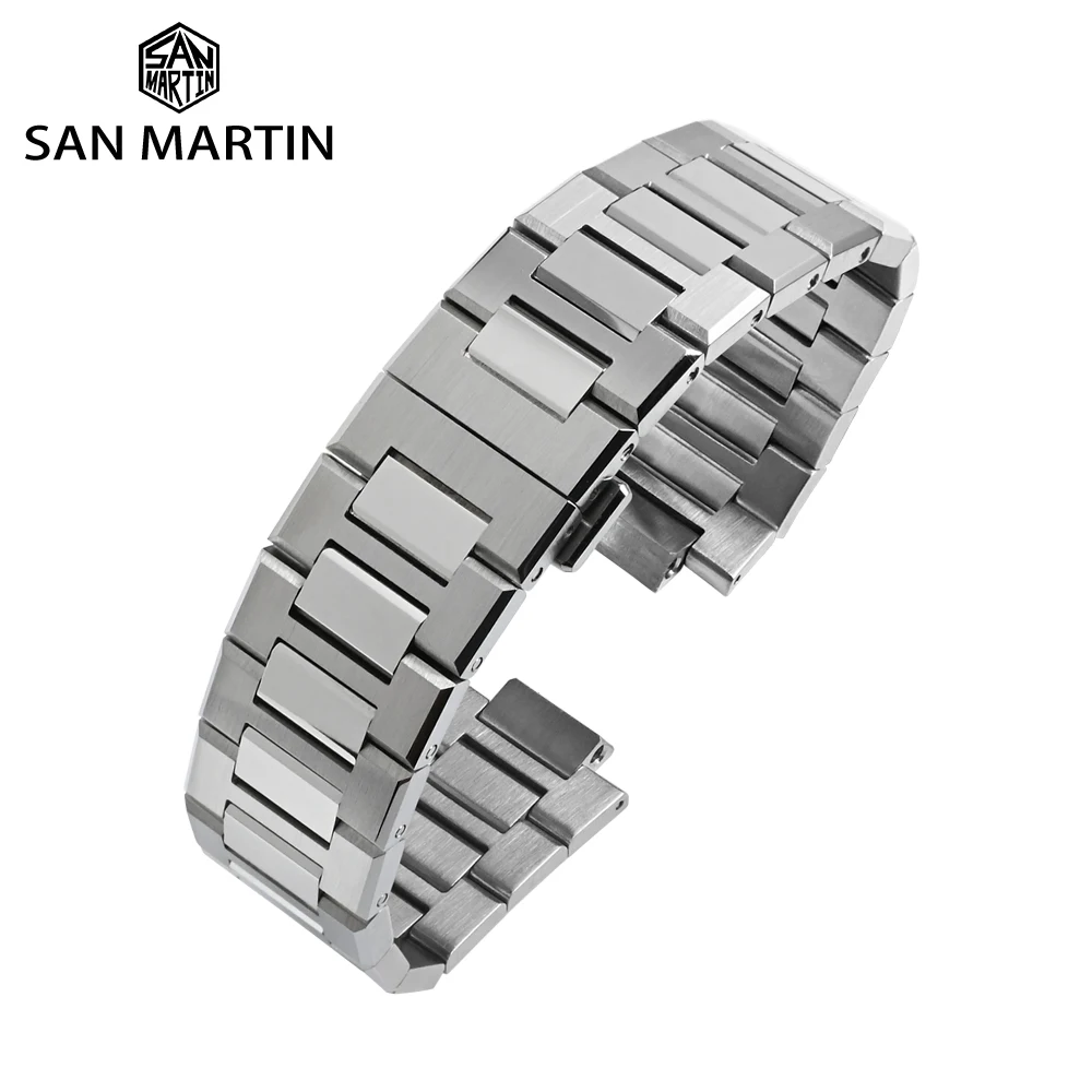 San Martin Watch Bracelet High Quality 316L Solid Stainless Steel Watch Parts 20mm Butterfly Clasp For SN026-G-C