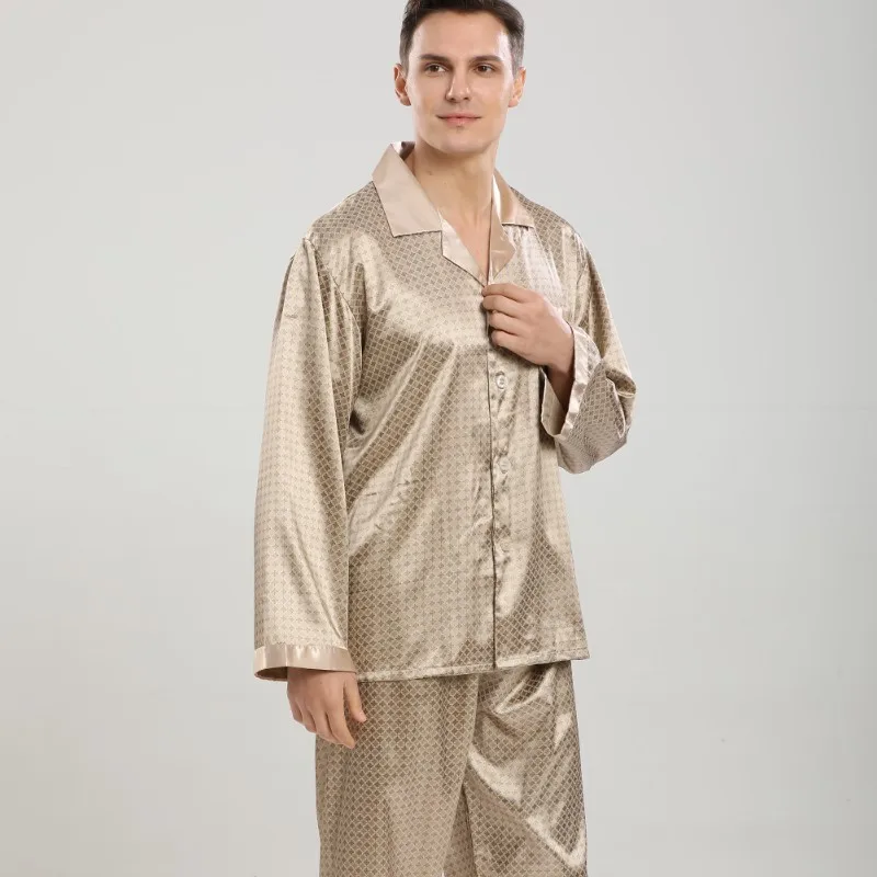 Comfort Men Nightwear Euro/US Size Long Sleeve Pajamas Sleeping Suit Housewear Silk Pajamas for Men Sleepwear Mens Pajama Set