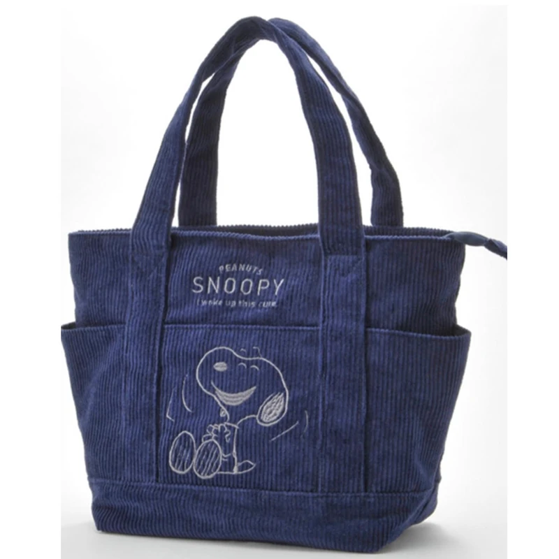 MINISO Disney Series Cute Snoopy Corduroy Tote Bag Casual Hundred Students Large Capacity Handbag Zipper Shoulder Large Bag