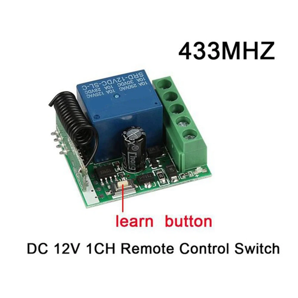 RF Módulo Receptor Sem Fio Interruptor, Relé Único, 2 Transmissor Remoto, DC 12V, 433 MHz