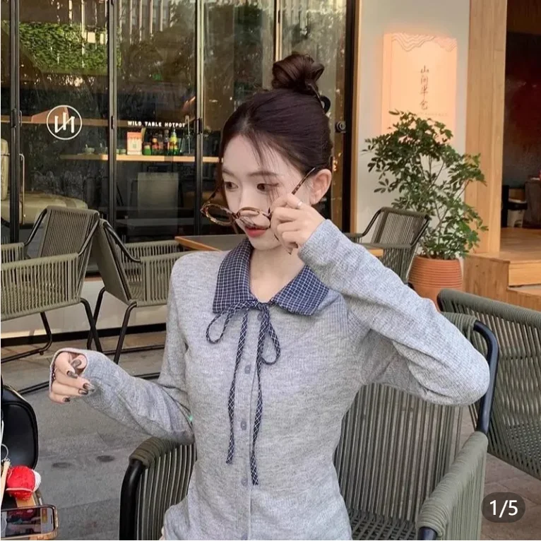 

Женский вязаный кардиган в стиле пэчворк с вышивкой, осенне-зимний, с воротником, имитация двойки, с поясом