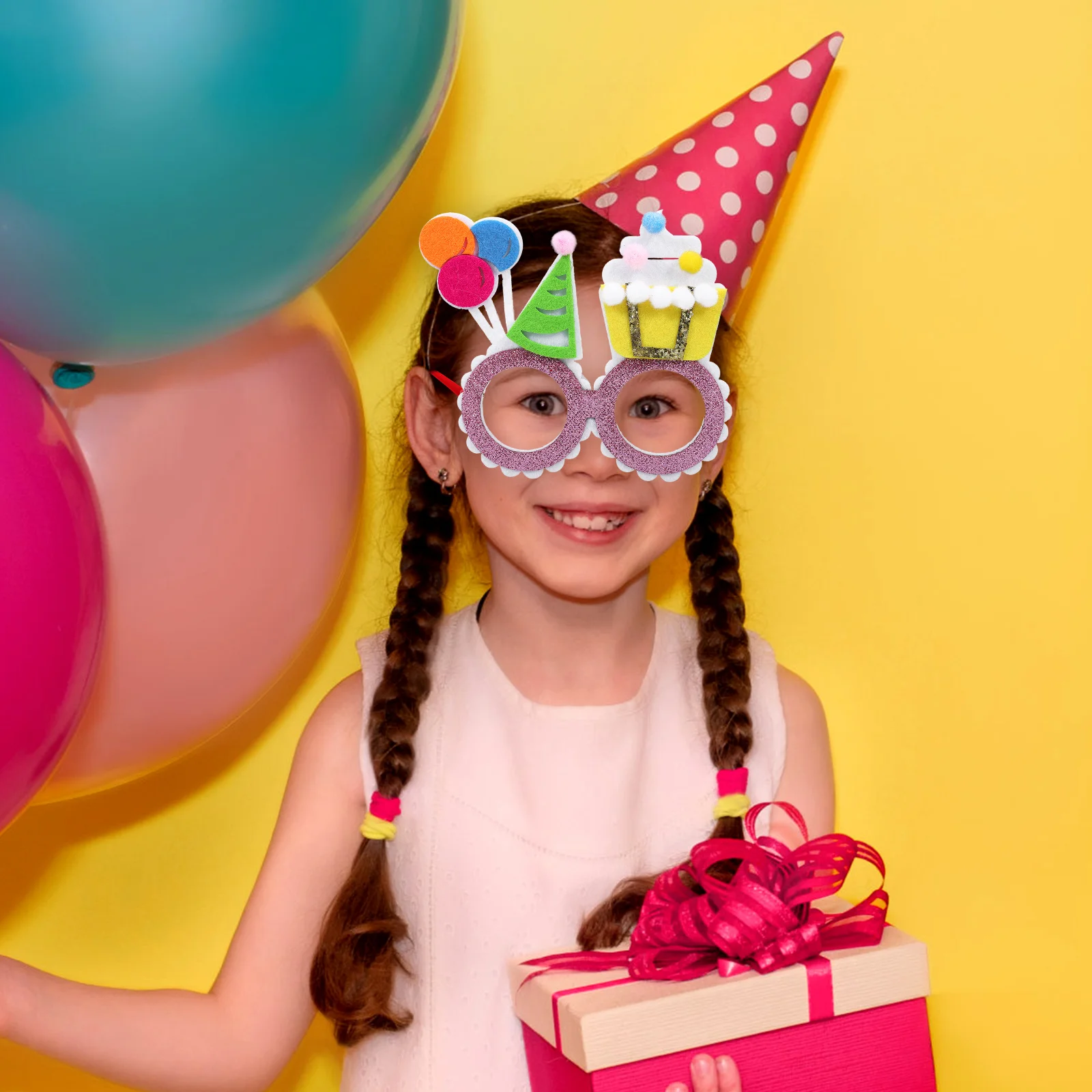

Birthday Hat Glasses White Flower Pattern Photo Props Lightweight Stylish Kids Birthday Eyewear Party Supplies