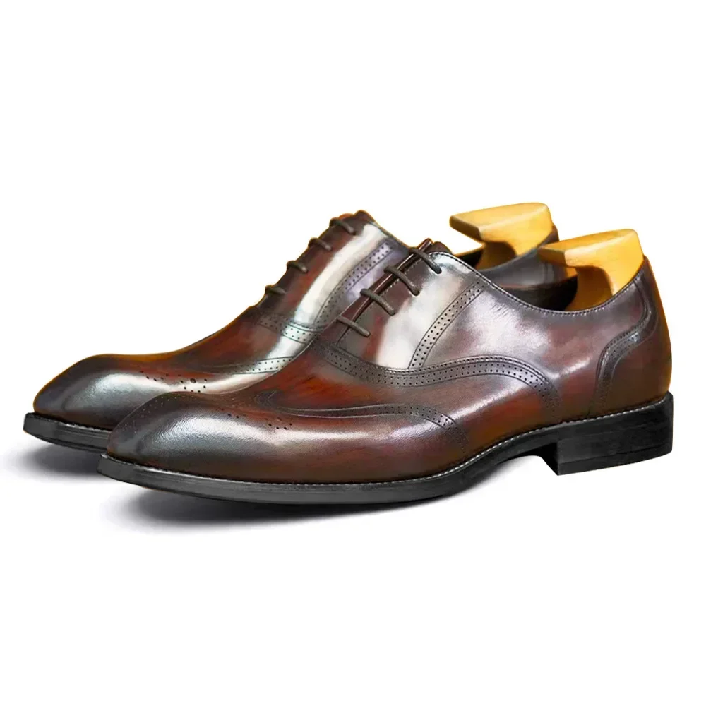 Sapato Oxford masculino artesanal, couro de bezerro envernizado, vestido brogue, sapatos formais de negócios clássicos, marca Whoholl 2022