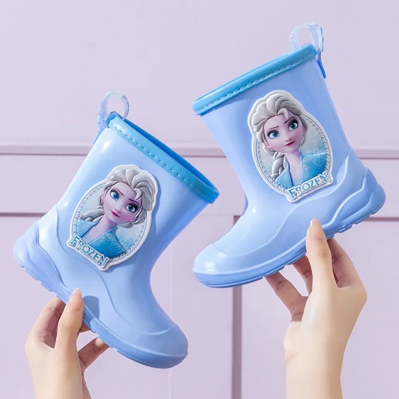 Disney children's rain shoes girls cartoon Frozen Princess elsa baby cute non-slip rain boots