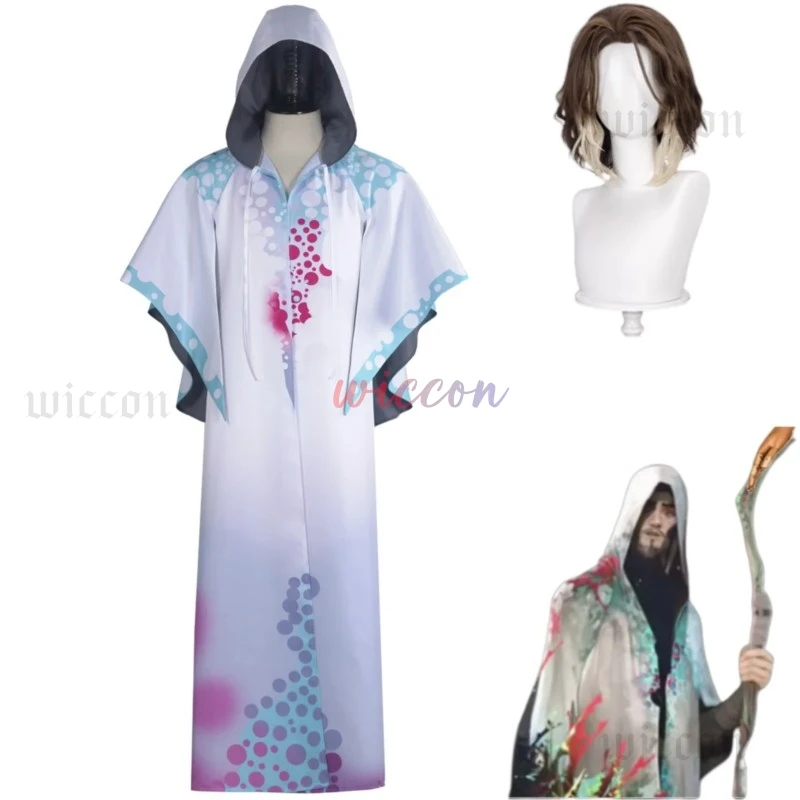 Game LOL Arcane Season 2 Viktor Cosplay Costume Machine Herald Metal Fortune Cookie Wig White Hooded Robe Man Halloween Suit