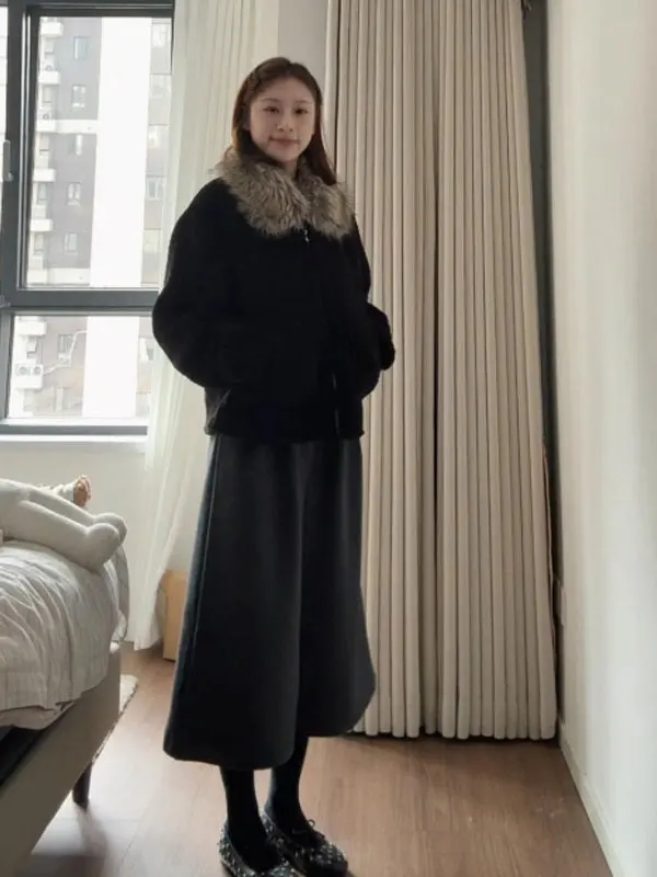 

Ультрамодная свободная куртка Hebe Sle из овечьей шерсти, корейский стиль, зимняя верхняя одежда для женщин, с боковой молнией