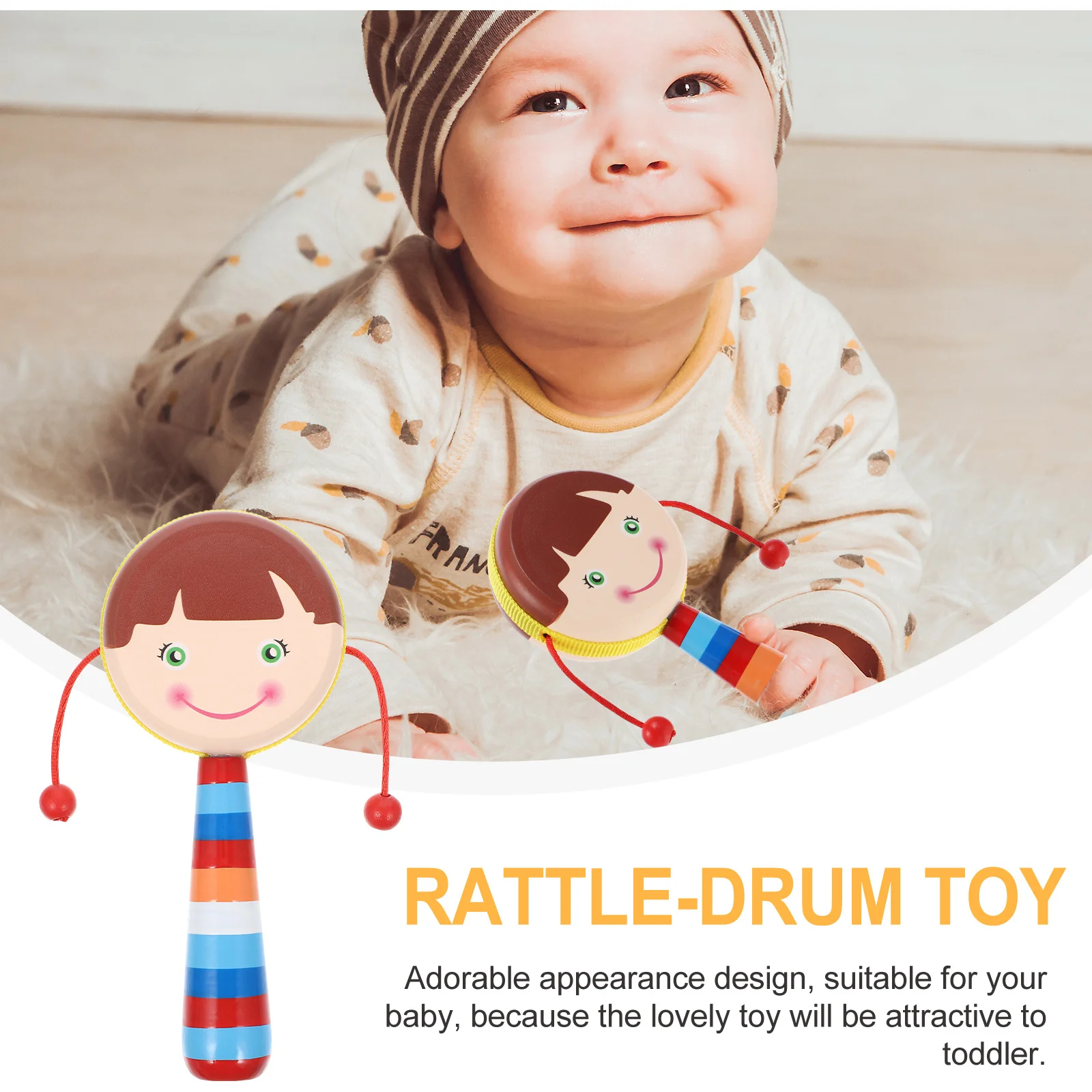

1Pcs Wooden -Drum Smooth Polished Shaking Plaything for Toddler Cognitive Skill Development Musical Gift -Drum