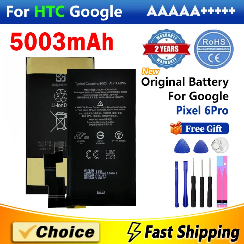 

5003mAh Original Battery For HTC Google Pixel 6 Pro Pixel 6Pro,G63QN Brand New Replacement Phone Lithium Battery+Tools