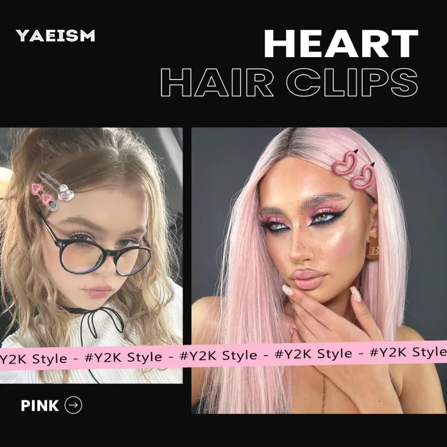 10 قطعة مقاطع الشعر القلب Y2K مقاطع الشعر الفضية المعادن استرخى القلب القوطية المشابك 8 الأشكال الصليب الشرير إكسسوارات الشعر للنساء