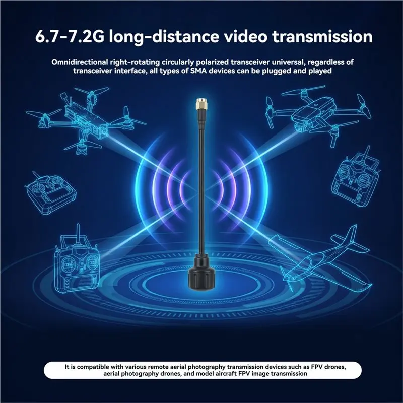 [NEW!A25P】 6.7-7.2Ghz SMA Antenna 6Dbi High Gain RHCP For FPV Drone Racing, Long Range Transmission For RC Quads (SMA Inner Bore