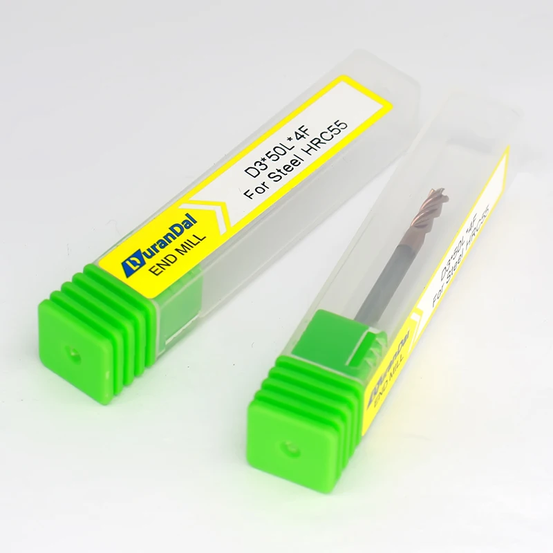 HRC55 Fresa de acero de carburo de 4 flautas Herramientas de fresado de aleación de metal duro Fresa de extremo CNC plana para acero