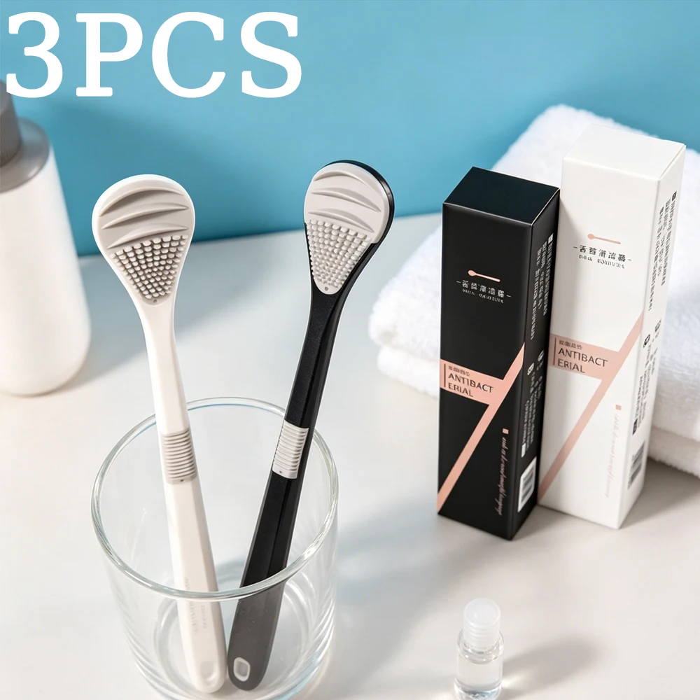 3PCS Bad Breath Tongue Cleaner Brush Reusable Oral Hygiene Scraper for Fresh Breath Multicolor
