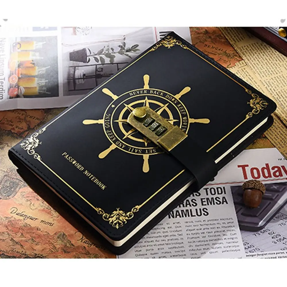 A5 PU Leather Diary with Lock Refillable Thicken Personal Planner Organizers Combination Lock Waterproof Locked Journal Boys