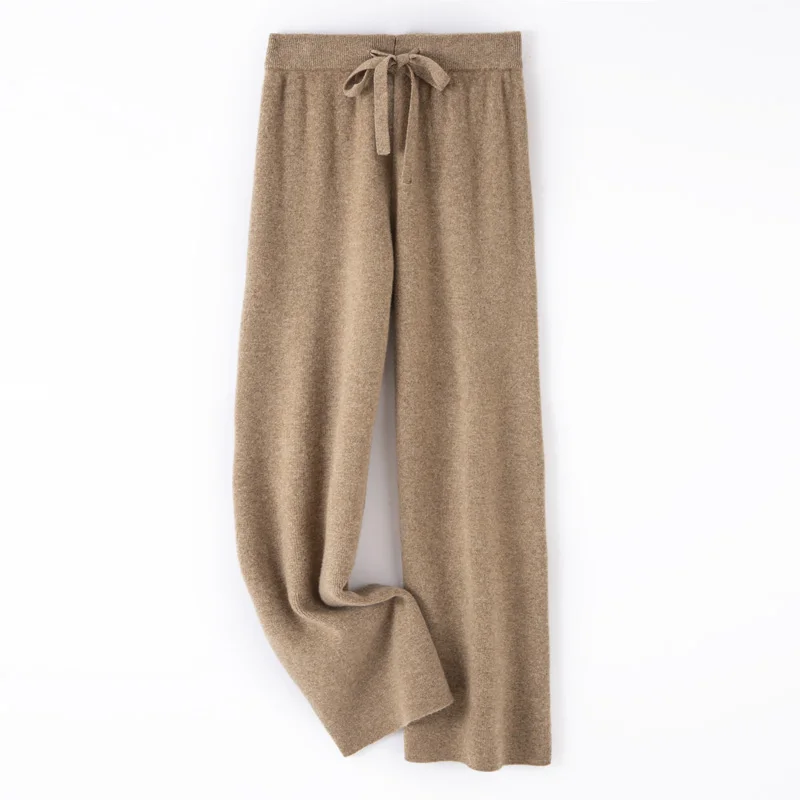 Pantalon tricoté à jambes larges pour femmes, 100% laine, confortable et doux, long, automne et hiver, vente chaude