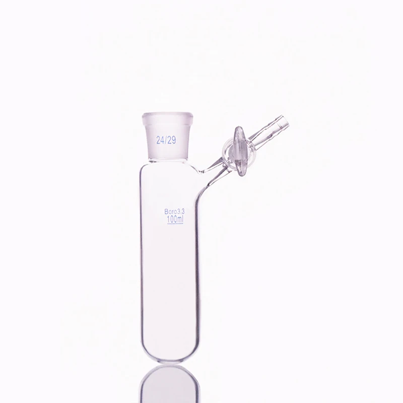 أنبوب رد الفعل مع صمام PTFE وفم أرضي قياسي، سعة 25 مل ومفصل 14/23، زجاج بوروسيليكات عالي #4