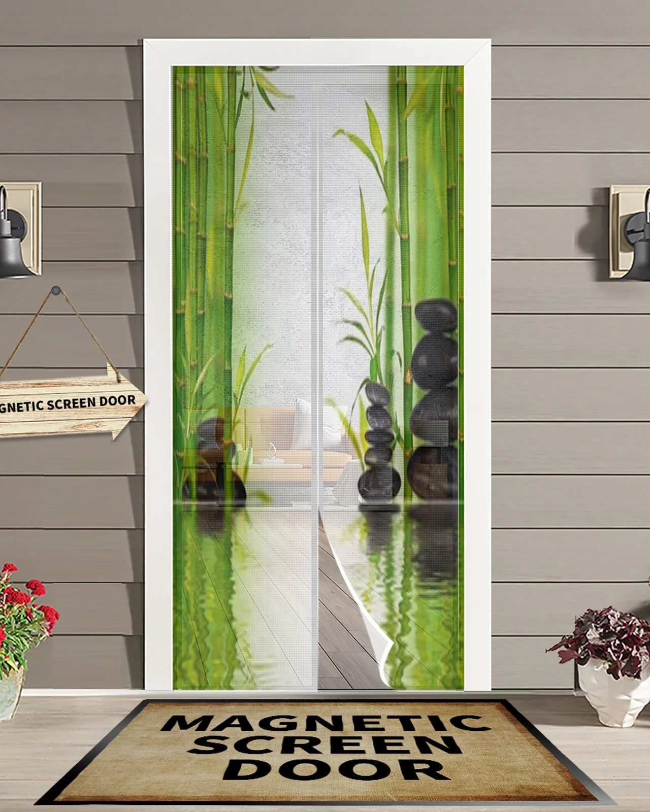 Bamboo Background With Water Surface Summer Magnetic Mosquito Net Anti Insect Fly Bug Magnetic Screen Door Curtains