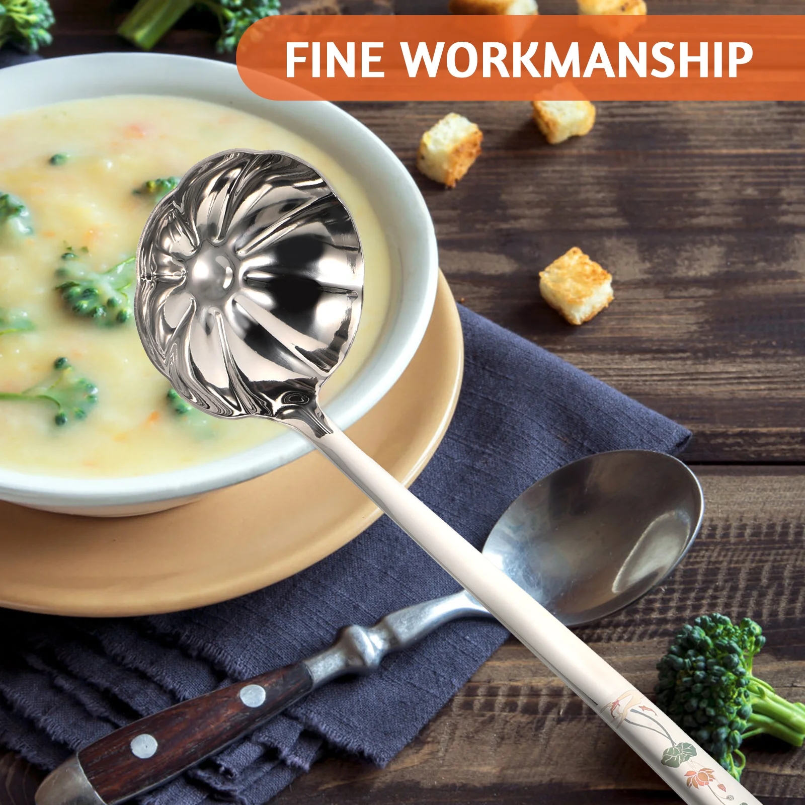 

304 Stainless Steel Soup Spoon Long Handle Stirring Serving Ladle Reusable Large Spoon Household Kitchen Household Soup Ladle