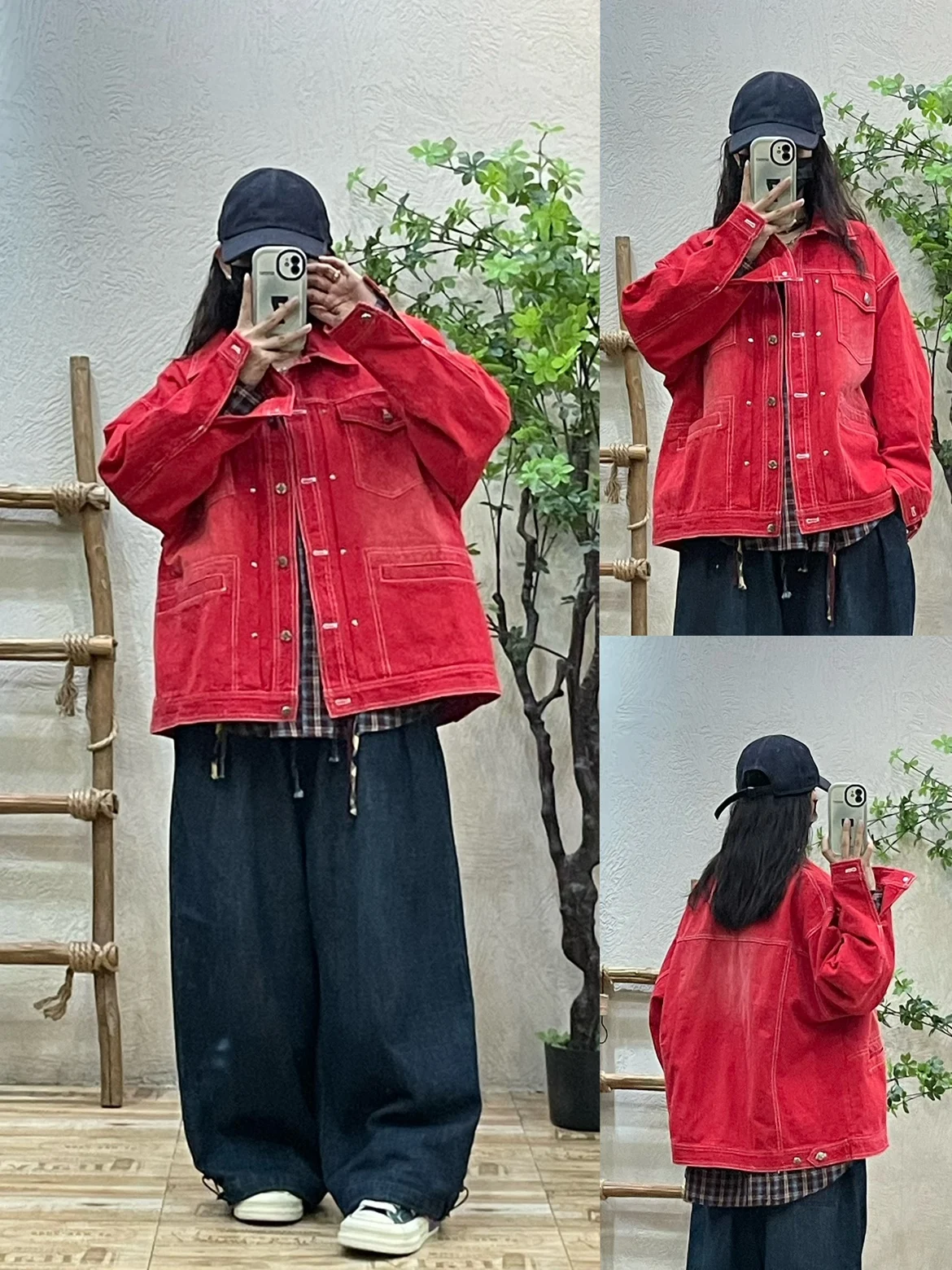 

Red Denim Jaet Women's Casual Faion Design Unique Workwear Top Spring Autumn New Sle High-End Sensation Loose Fit Cotton