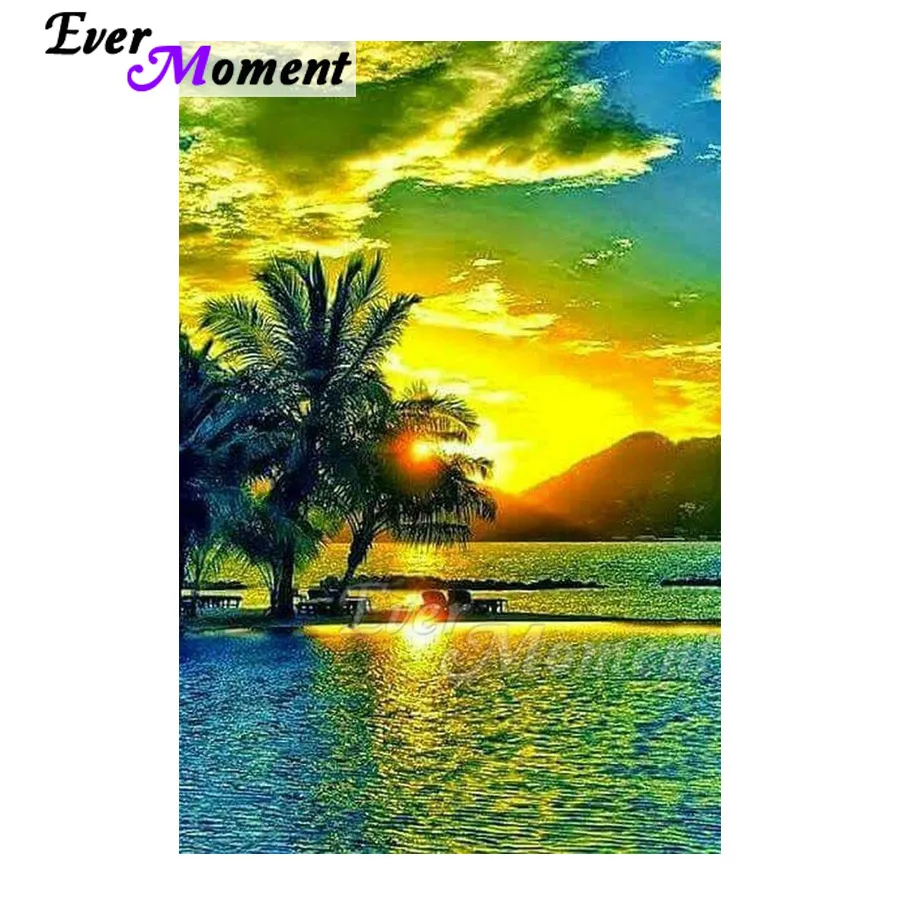 

Алмазная картина Ever Moment, ручная работа, морская кокосовая пальма, картина со стразами, вышивка крестиком, 5D DIY Алмазная вышивка ASF1653