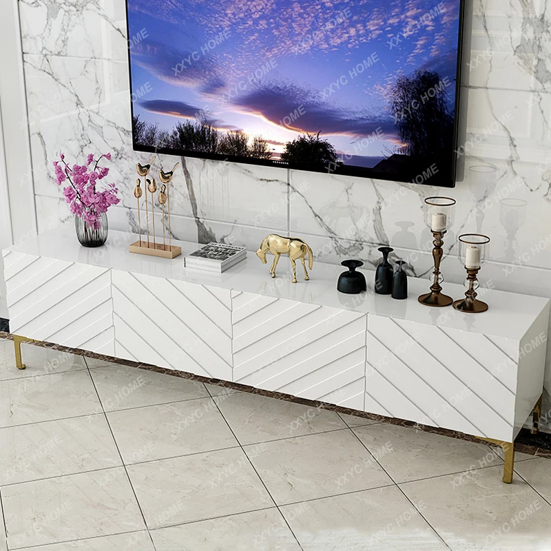 Light luxury TV cabinet Modern simple TV paint cabinet Living room cabinet Small apartment  stainless steel