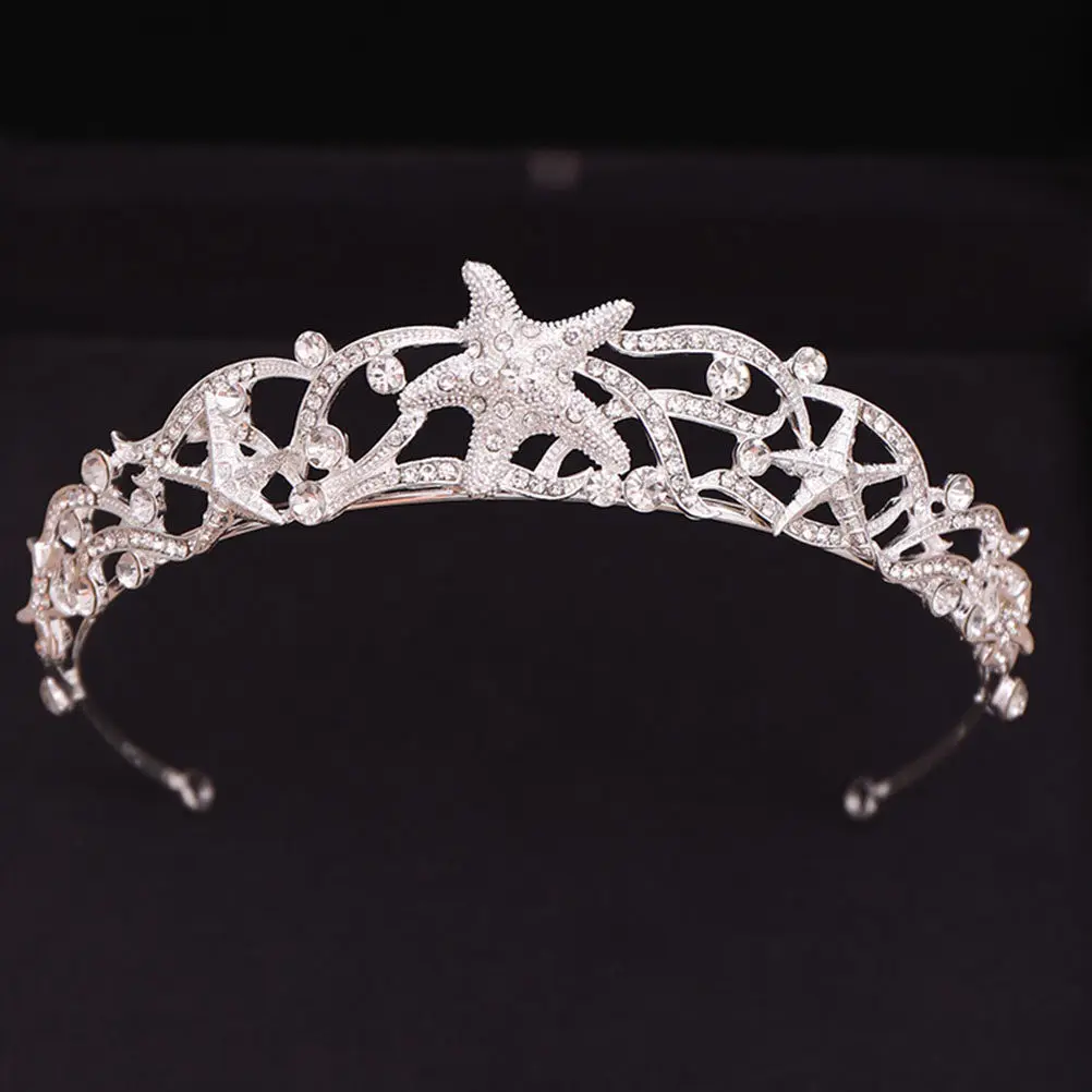 

Silver Diamond Crown Bridal Headband Sea Star Headdress Fashion Headband for Women Wedding Anniversary Beach Party