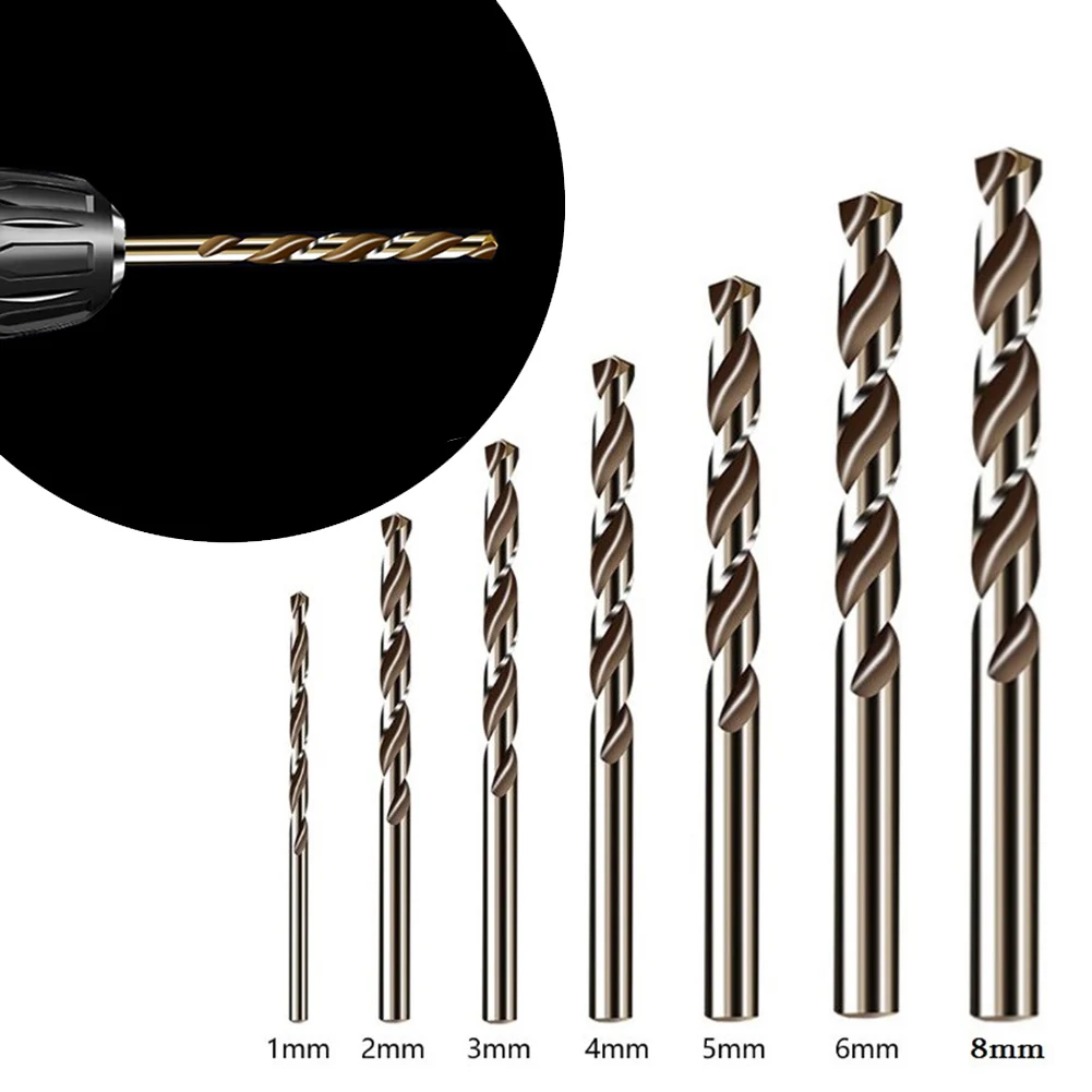 HSS M35 코발트 오거 드릴 비트, 금속 스테인레스 스틸 드릴링 홀 펀칭 전동 공구용 원형 생크, 1mm, 2mm, 3mm, 4mm, 5mm, 6mm, 8mm, 7 개