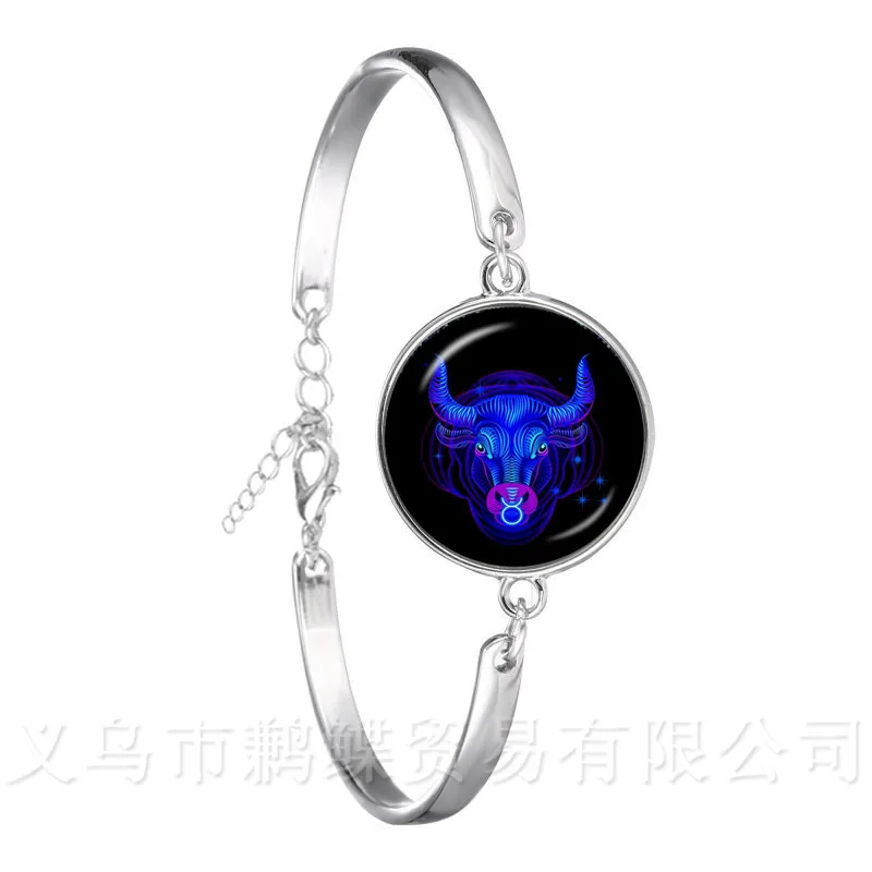 Aries/Taurus/Gemini/cancer/LEO/Virgo Zodiac Signs Bracelet 12 Constellations Cabochon Glass Time Gem Bangle Birthday Gift